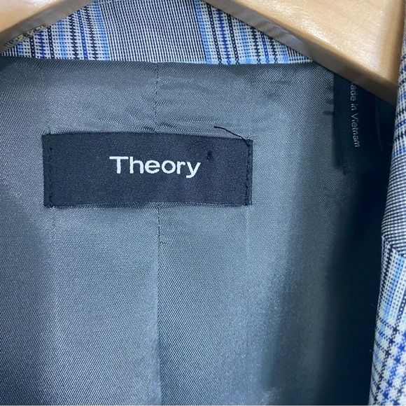 Theory Power Jacket 2 Maple Check Plaid Blue Gray Black Sz 2 - Picture 2 of 8
